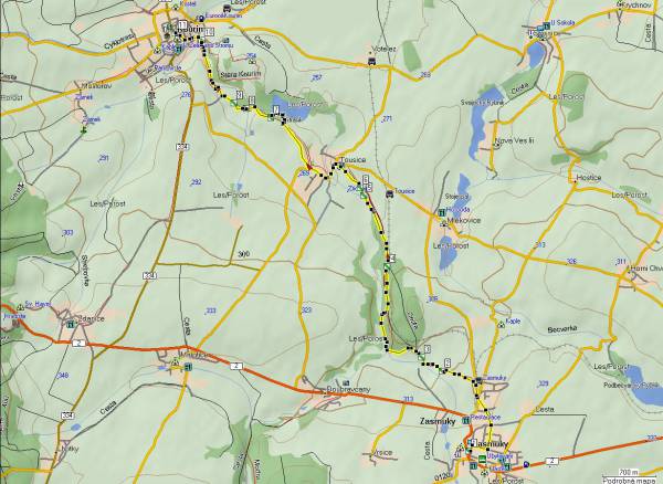 Mapa oblasti: Zásmuky - Kouřim
