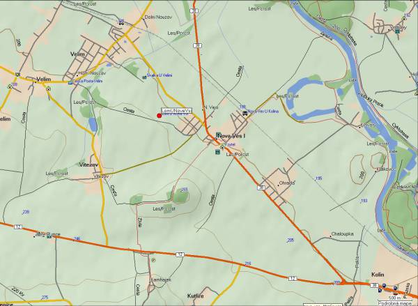 Mapa oblasti: Nová Ves u Kolína